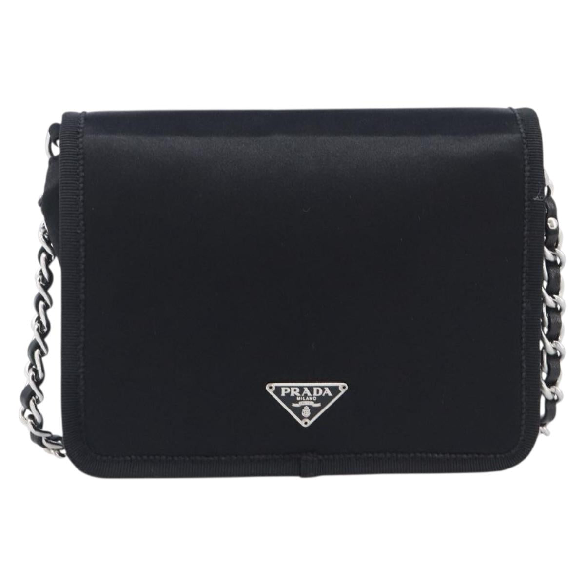 PRADA Chain Shoulder Bag Satin Black Silver Auth 210840V