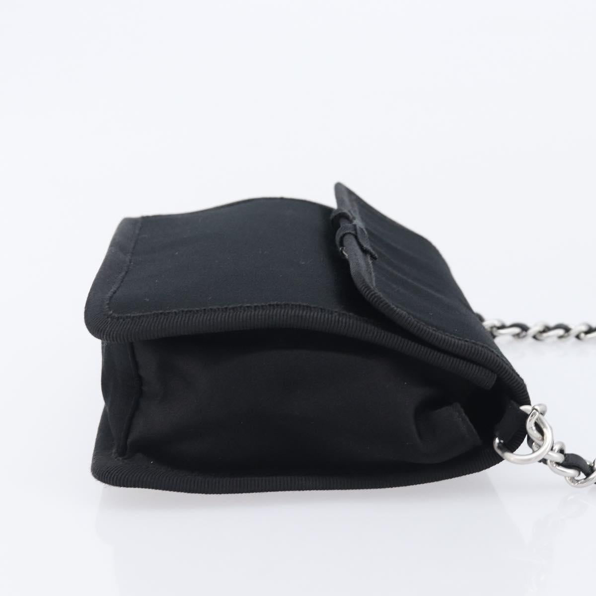 PRADA Chain Shoulder Bag Satin Black Silver Auth 210840V