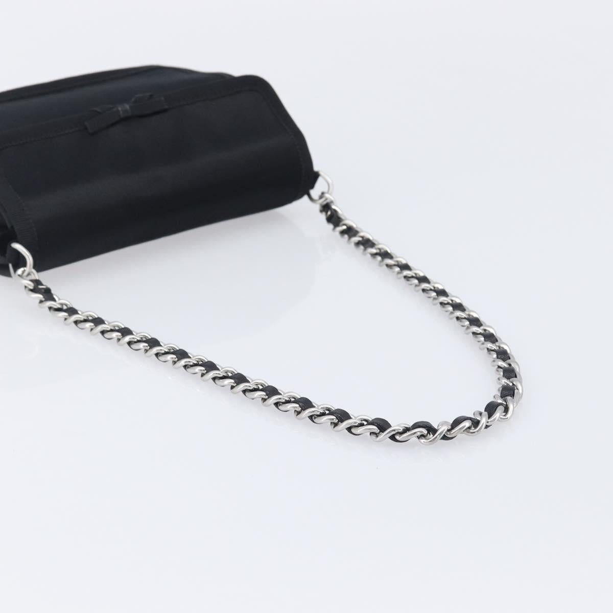 PRADA Chain Shoulder Bag Satin Black Silver Auth 210840V