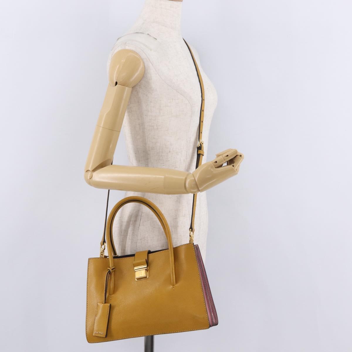 Miu Miu Madras Hand Bag Leather 2way Yellow Gold Auth 210842A