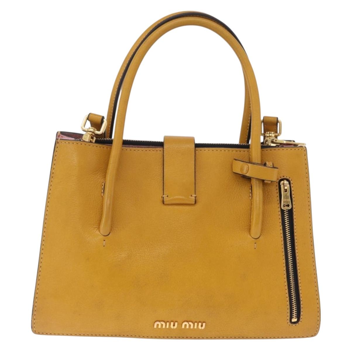 Miu Miu Madras Hand Bag Leather 2way Yellow Gold Auth 210842A