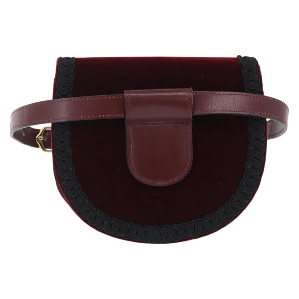 Saint Laurent Waist bag Velor Bordeaux Gold Auth 210843A