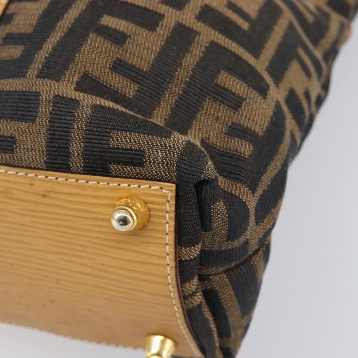FENDI Zucca Canvas Hand Bag Black Brown Auth 210844A
