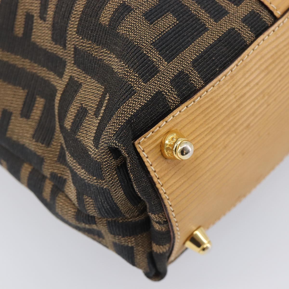 FENDI Zucca Canvas Hand Bag Black Brown Auth 210844A