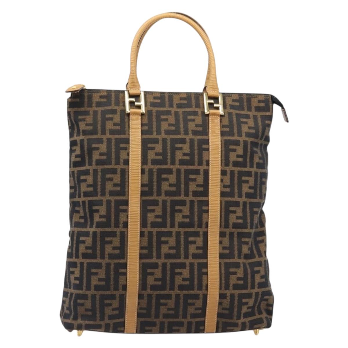 FENDI Zucca Canvas Hand Bag Black Brown Auth 210844A
