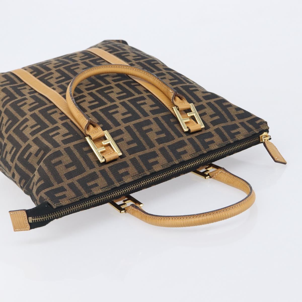 FENDI Zucca Canvas Hand Bag Black Brown Auth 210844A