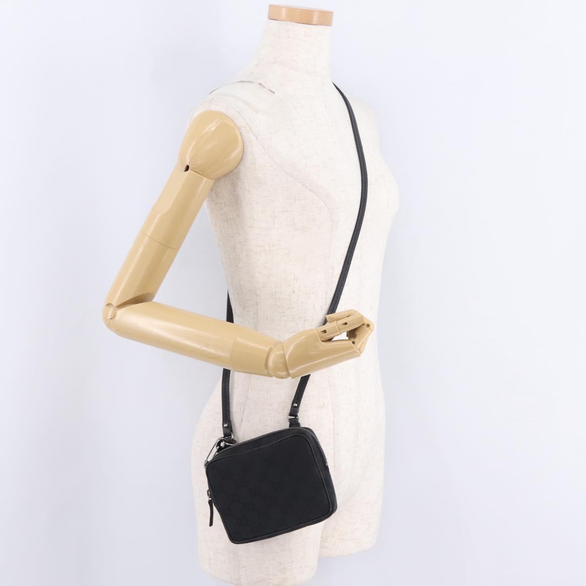 GUCCI GG Canvas Shoulder Bag Black Silver 120975 Auth 210848