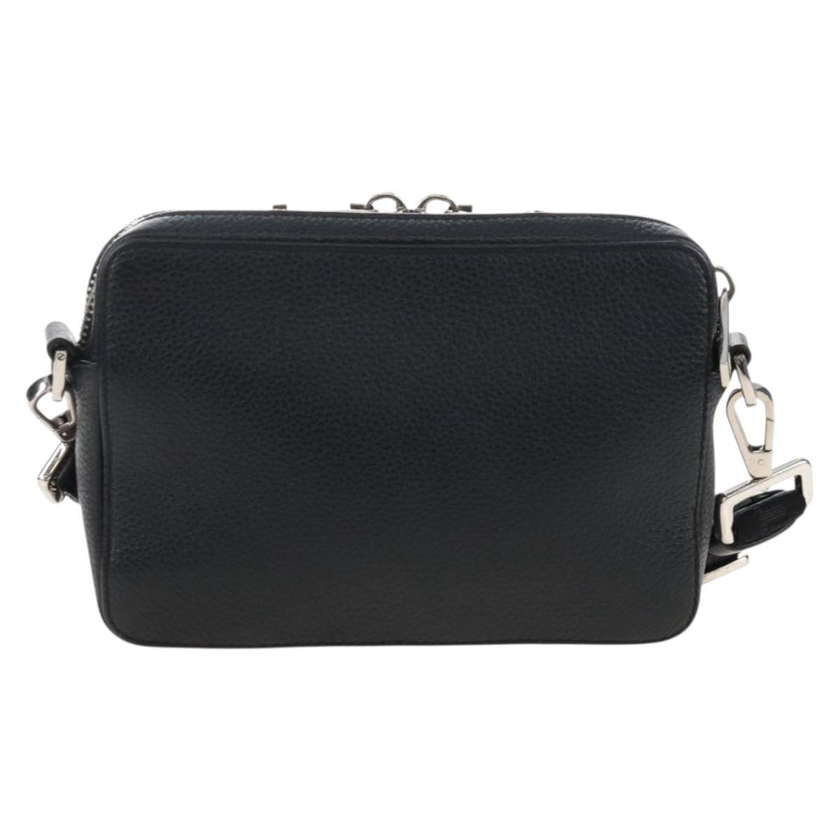 Christian Dior Shoulder Bag Leather Shawn Stussy Black Silver Auth 210852M