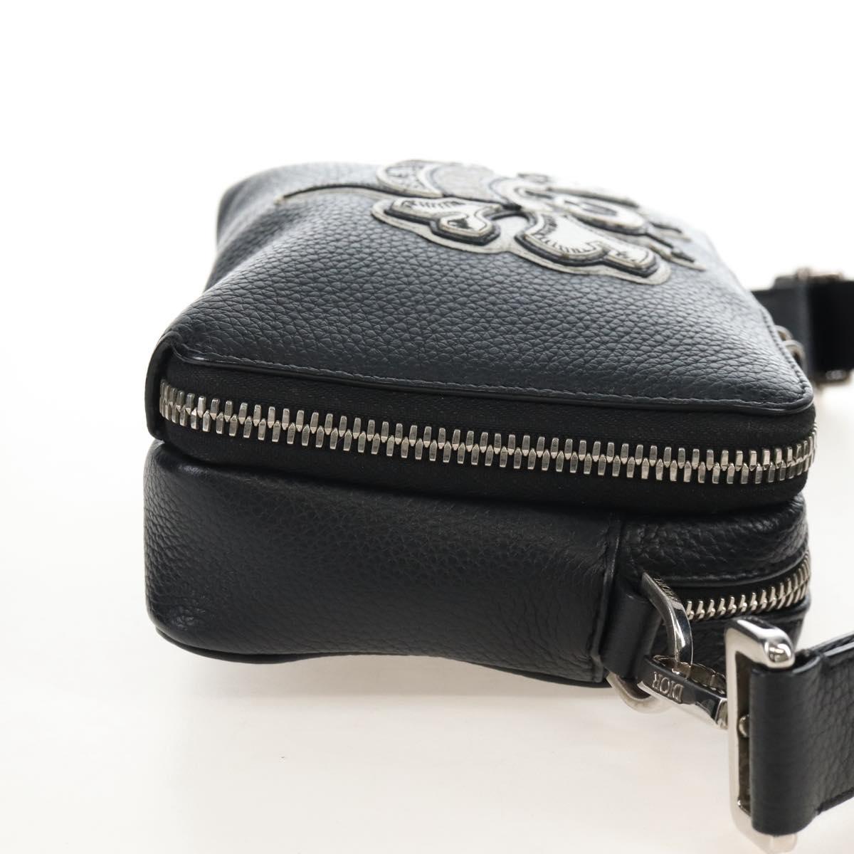 Christian Dior Shoulder Bag Leather Shawn Stussy Black Silver Auth 210852M