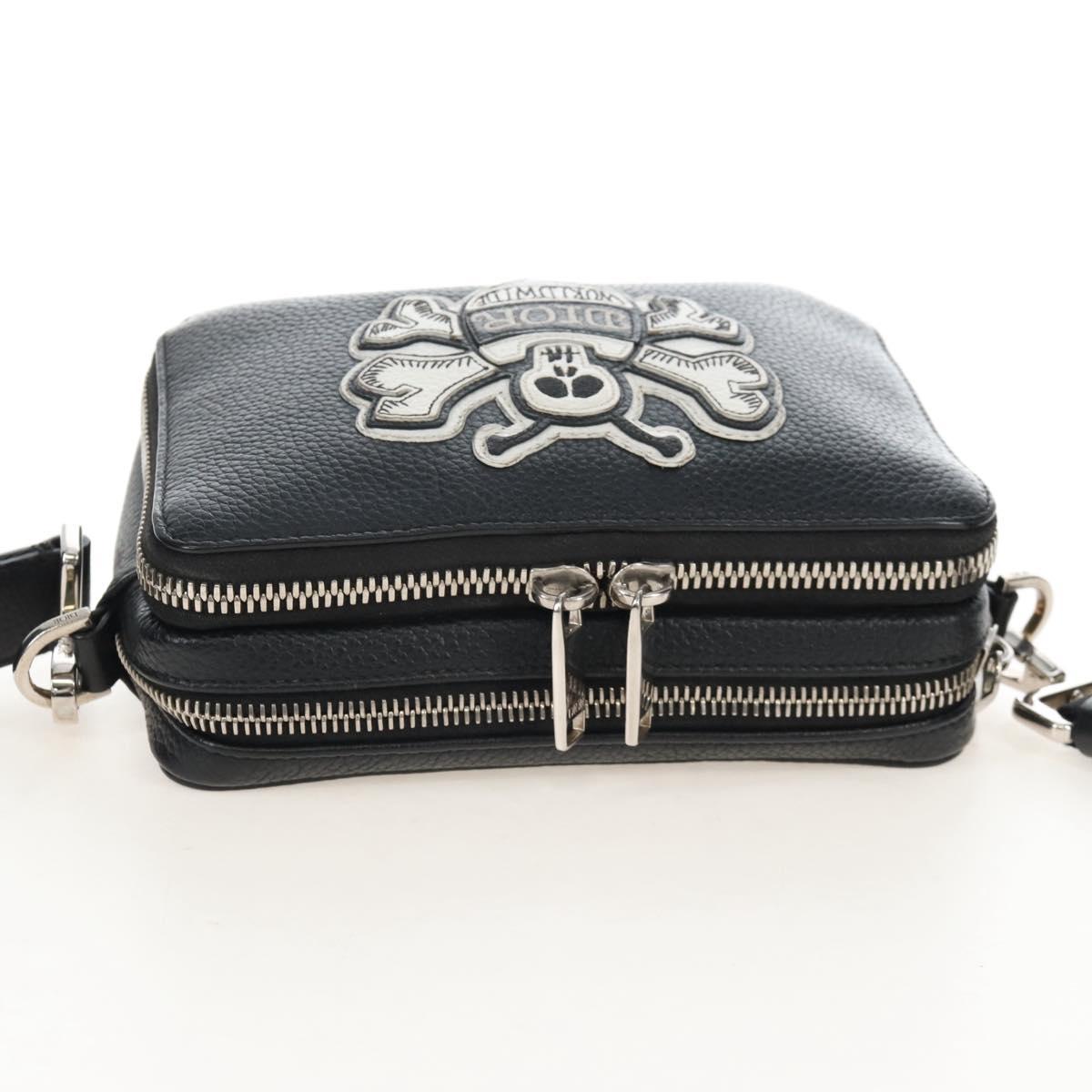 Christian Dior Shoulder Bag Leather Shawn Stussy Black Silver Auth 210852M