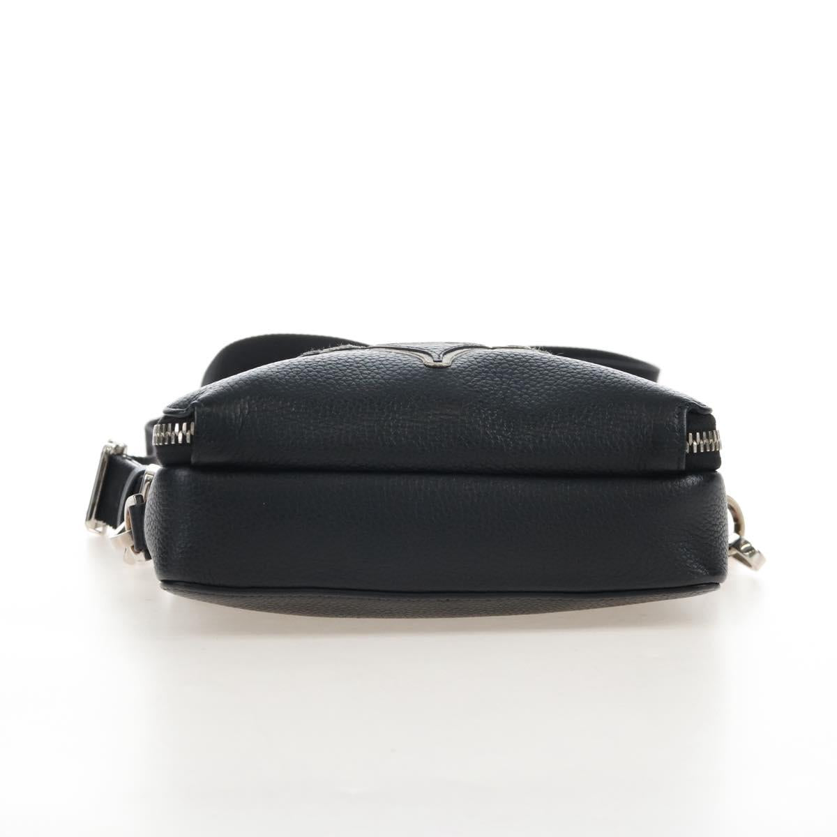 Christian Dior Shoulder Bag Leather Shawn Stussy Black Silver Auth 210852M