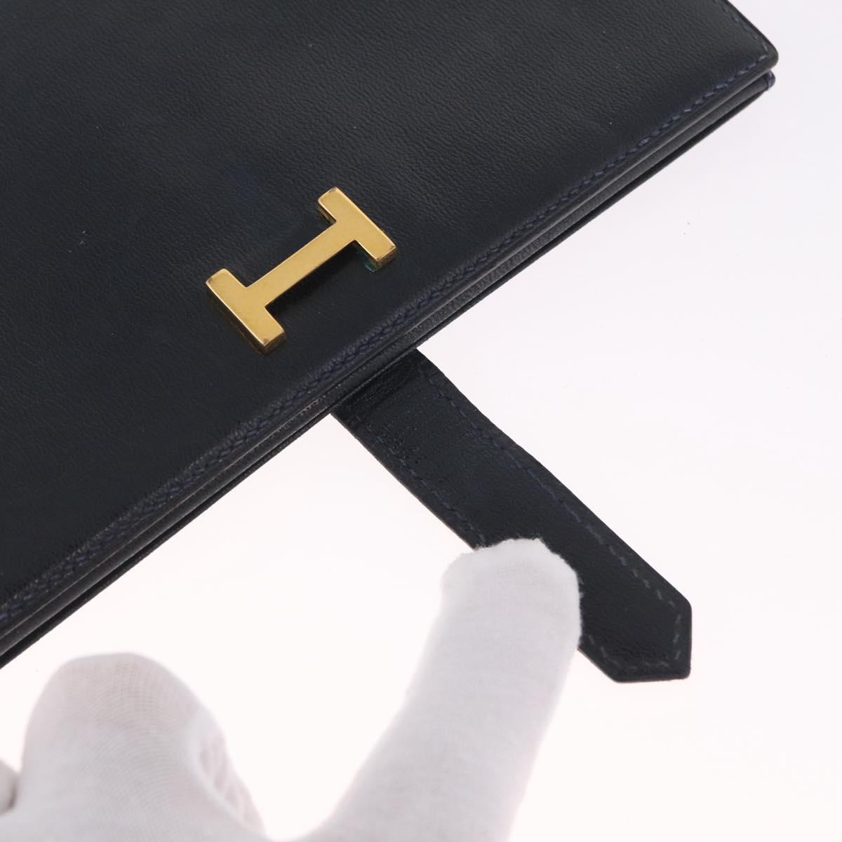 HERMES Bean Long Wallet Leather Black Gold Auth 210865A
