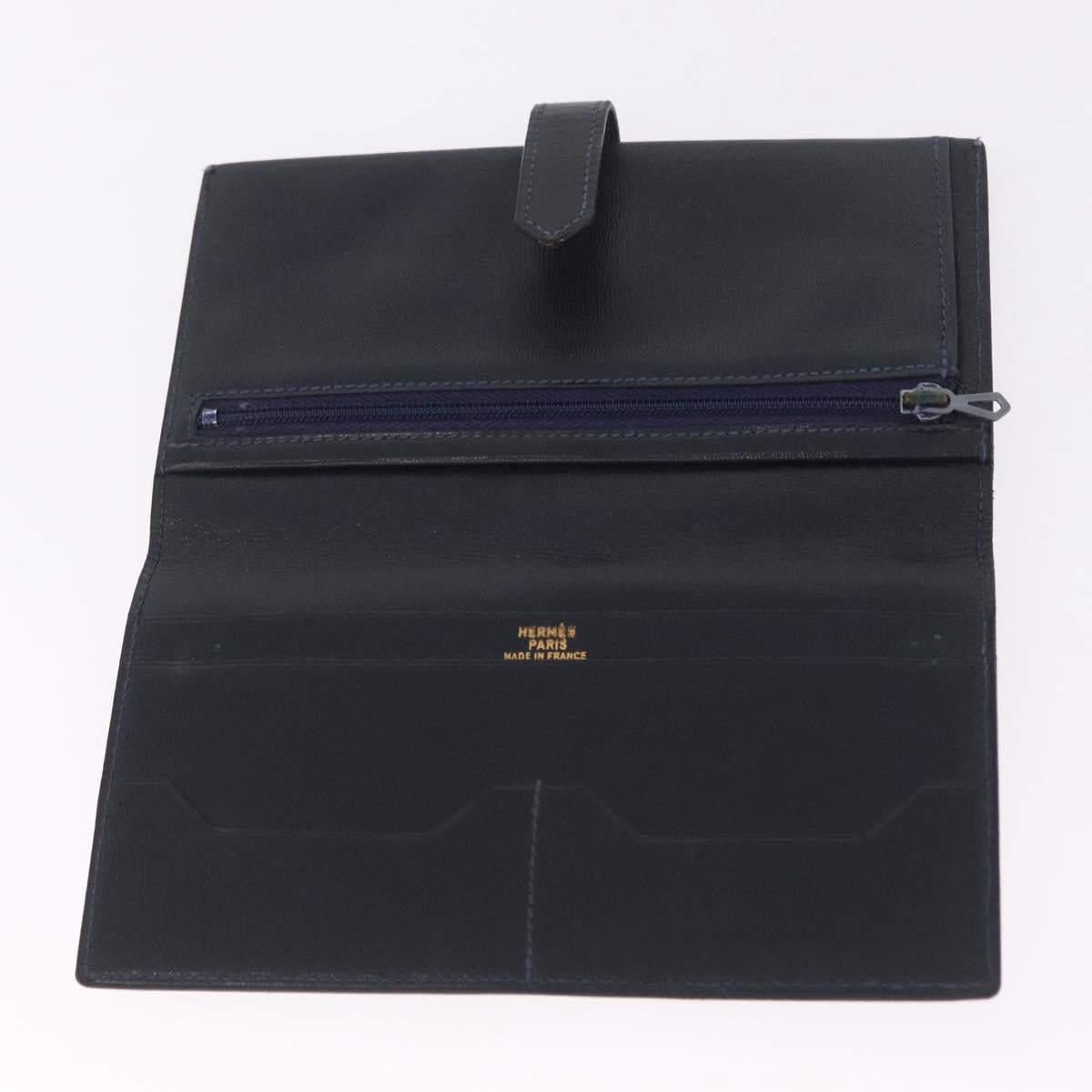 HERMES Bean Long Wallet Leather Black Gold Auth 210865A