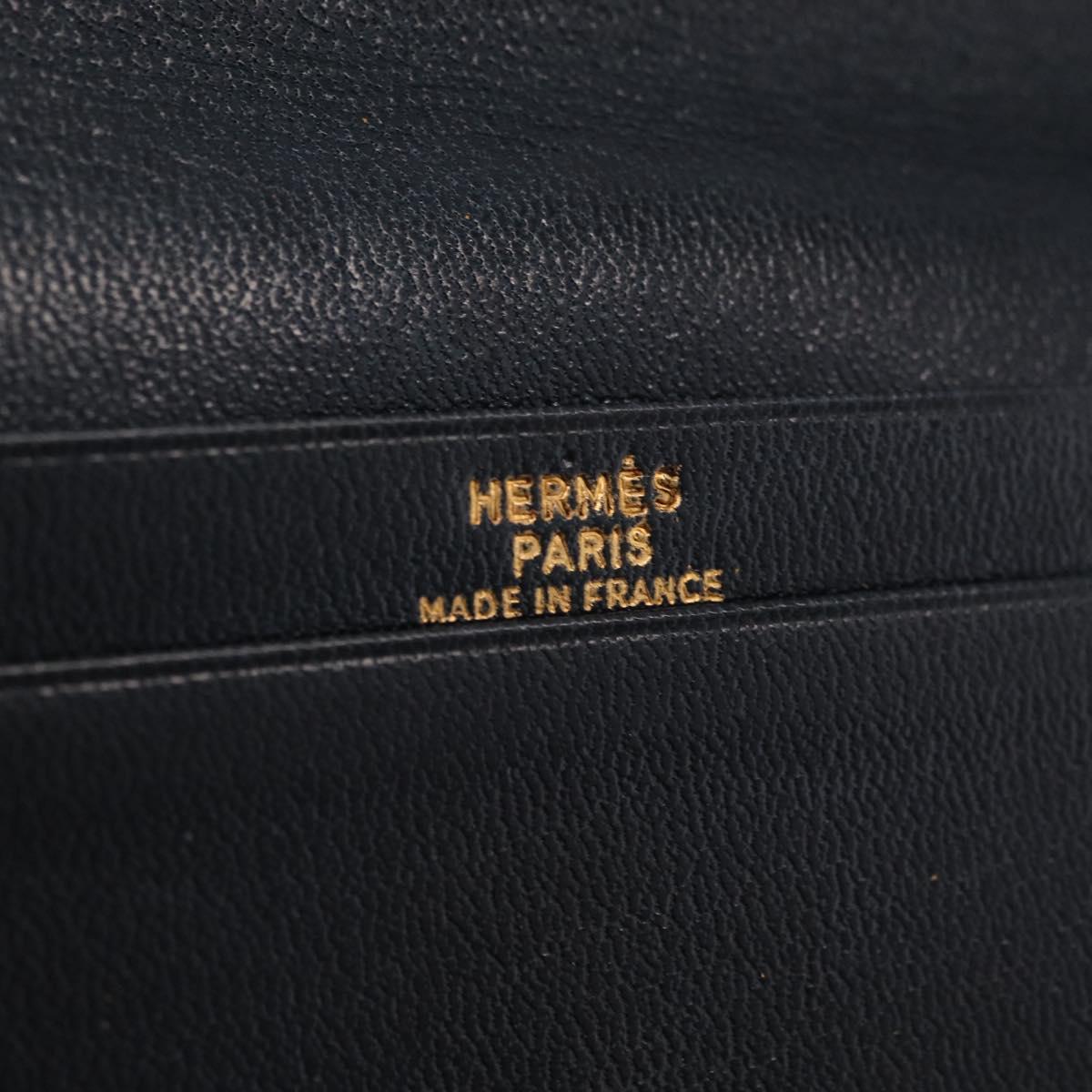HERMES Bean Long Wallet Leather Black Gold Auth 210865A