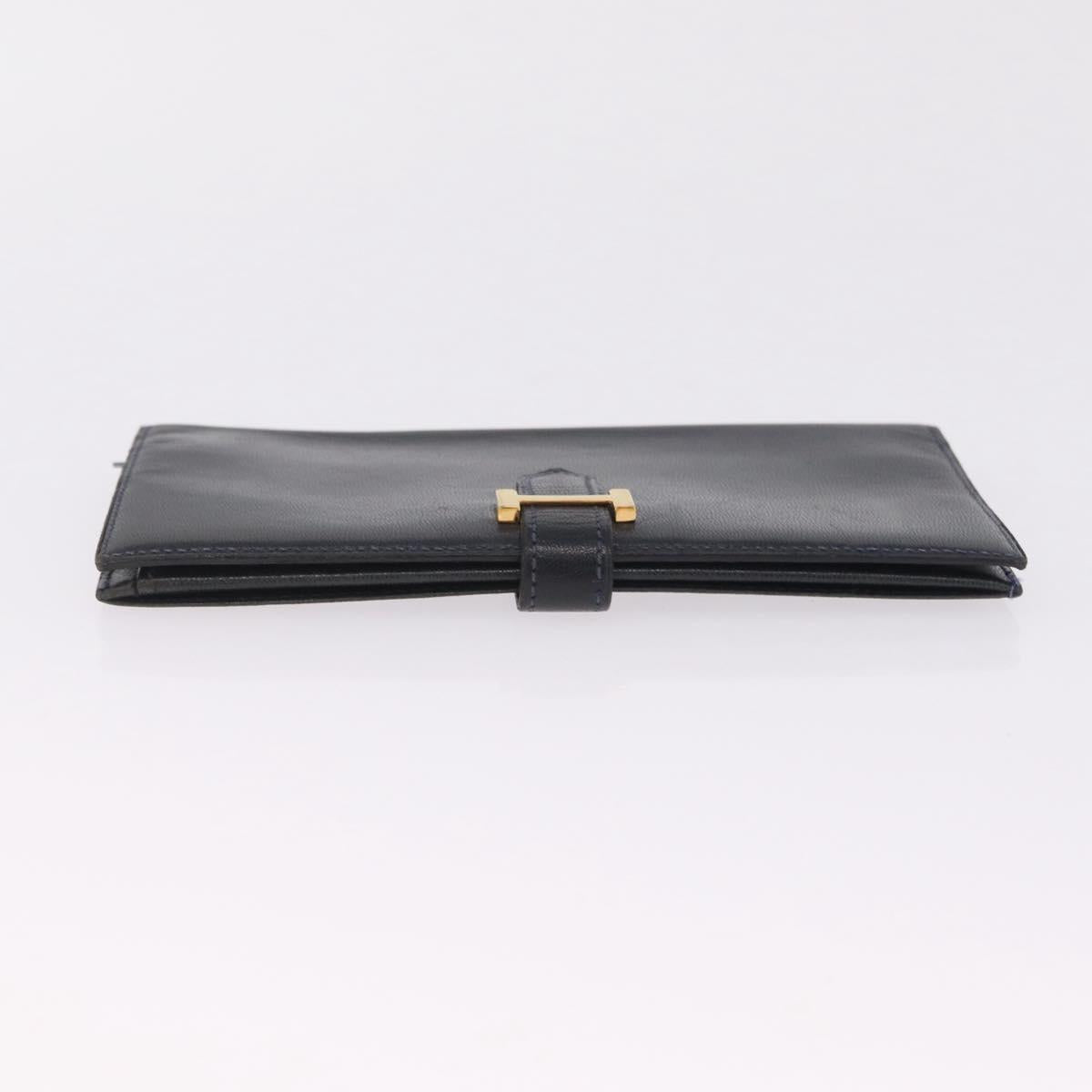 HERMES Bean Long Wallet Leather Black Gold Auth 210865A