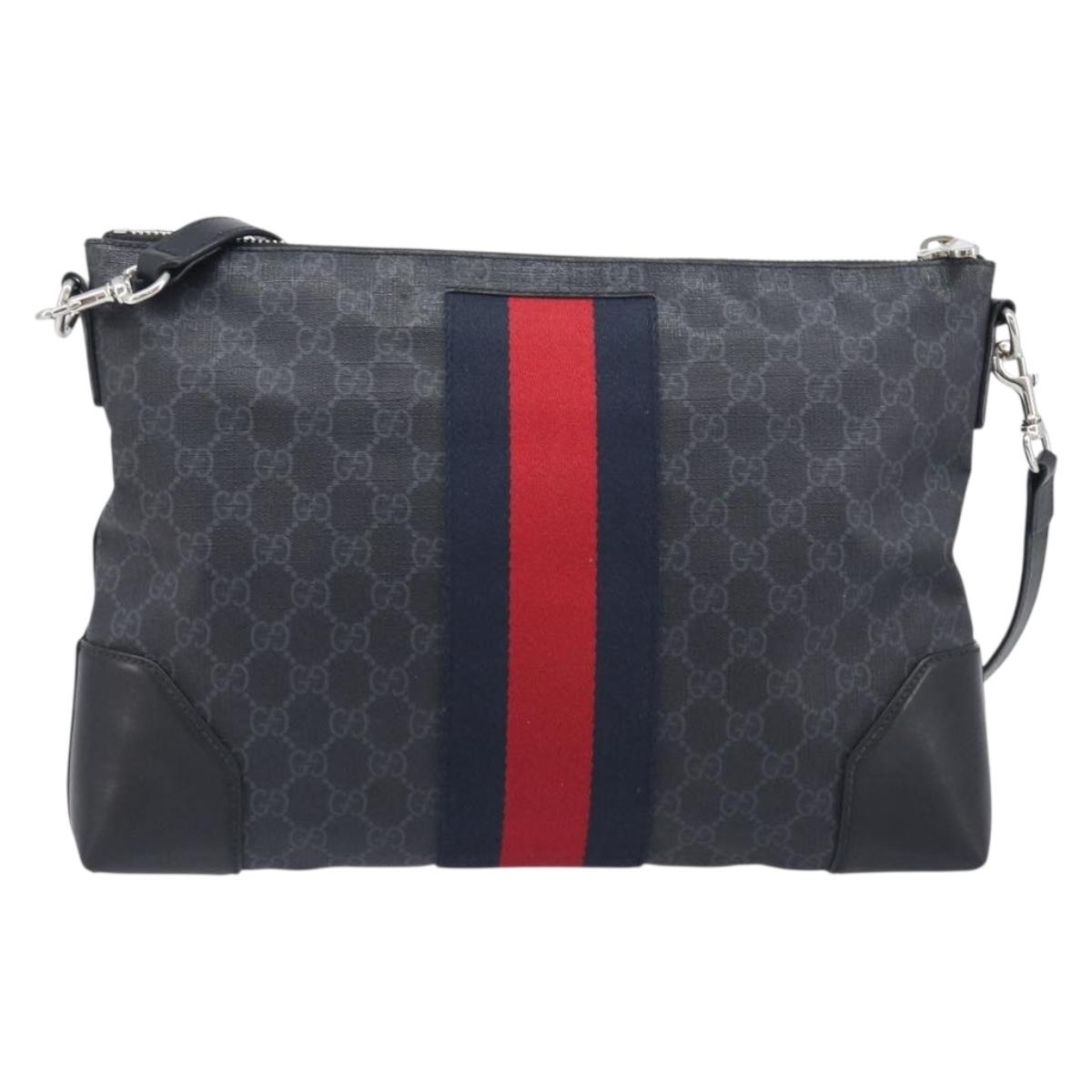 GUCCI GG Supreme Sherry Line Shoulder Bag PVC Black Silver 474139 Auth 210868V