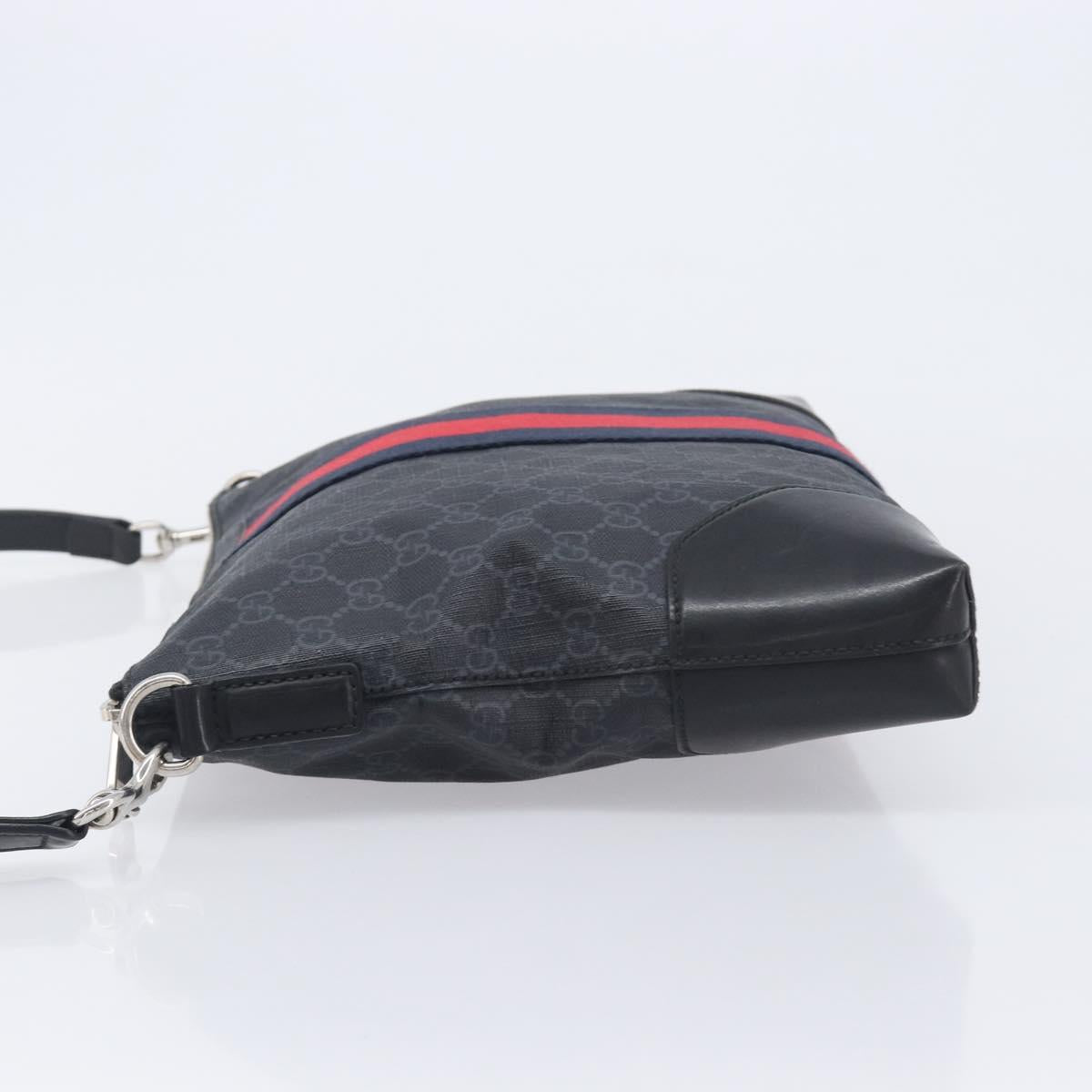 GUCCI GG Supreme Sherry Line Shoulder Bag PVC Black Silver 474139 Auth 210868V