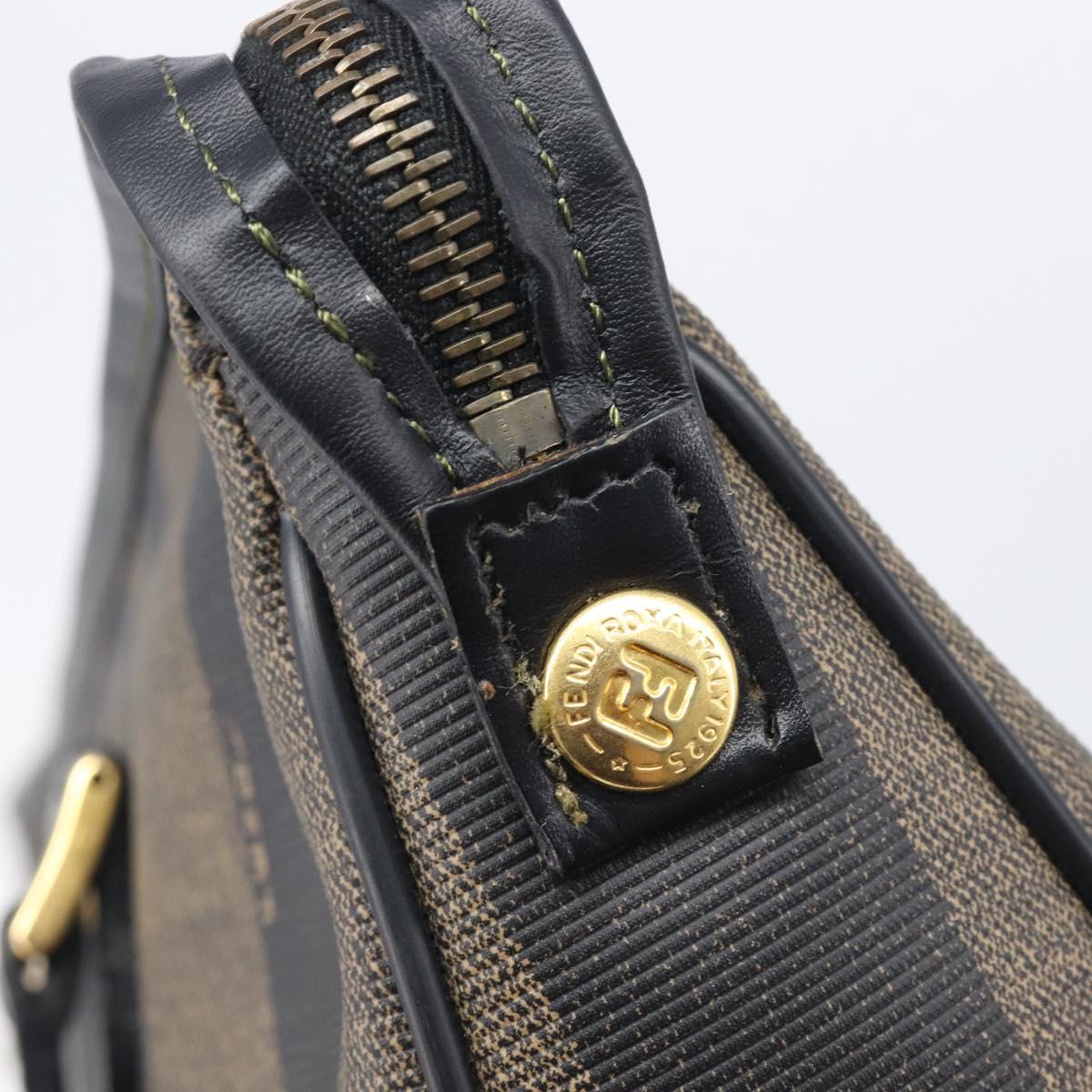 FENDI Pequin Canvas Tote Bag PVC Brown Black Auth 210869A
