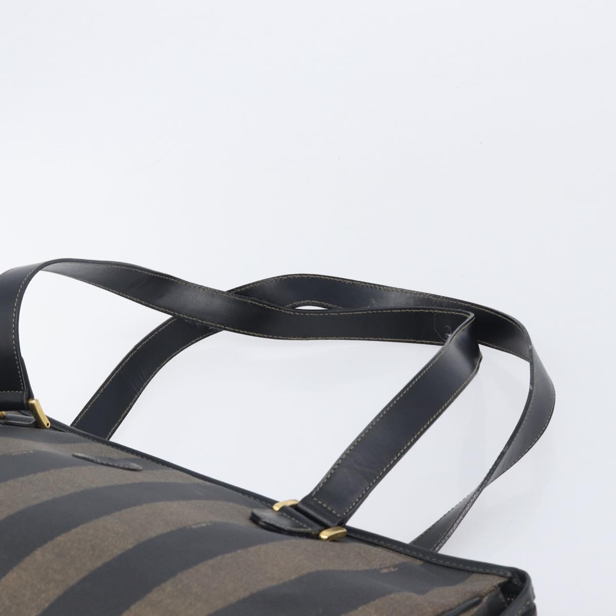 FENDI Pequin Canvas Tote Bag PVC Brown Black Auth 210869A