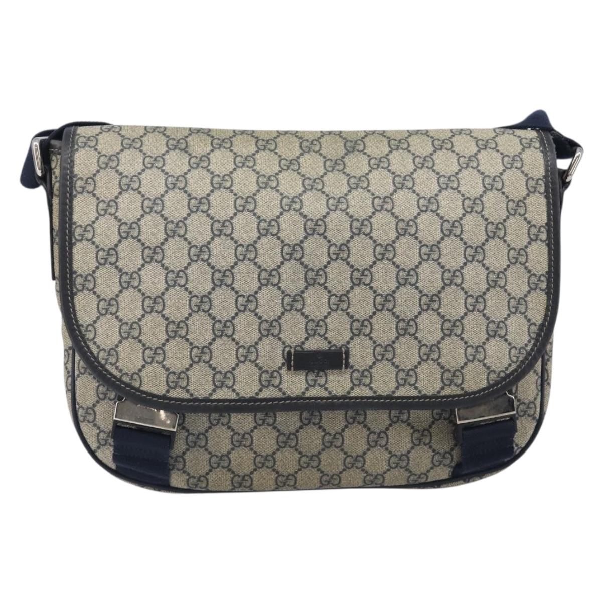 GUCCI GG Supreme Shoulder Bag PVC Navy Silver 201732 Auth 210870A
