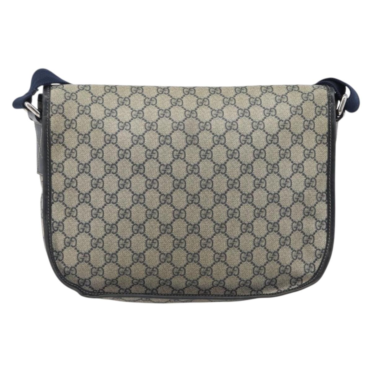 GUCCI GG Supreme Shoulder Bag PVC Navy Silver 201732 Auth 210870A