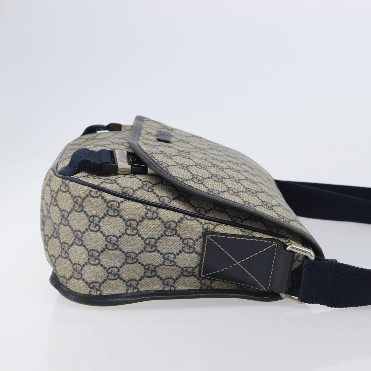 GUCCI GG Supreme Shoulder Bag PVC Navy Silver 201732 Auth 210870A