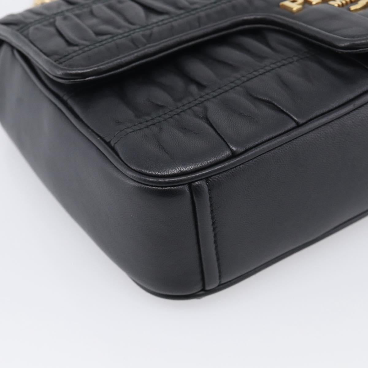 PRADA Gathered Chain Shoulder Bag Leather Black Gold Tone Auth 210874V