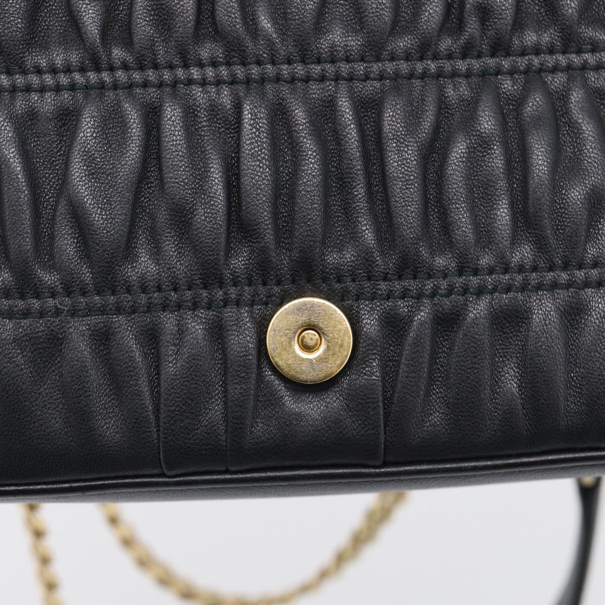 PRADA Gathered Chain Shoulder Bag Leather Black Gold Tone Auth 210874V