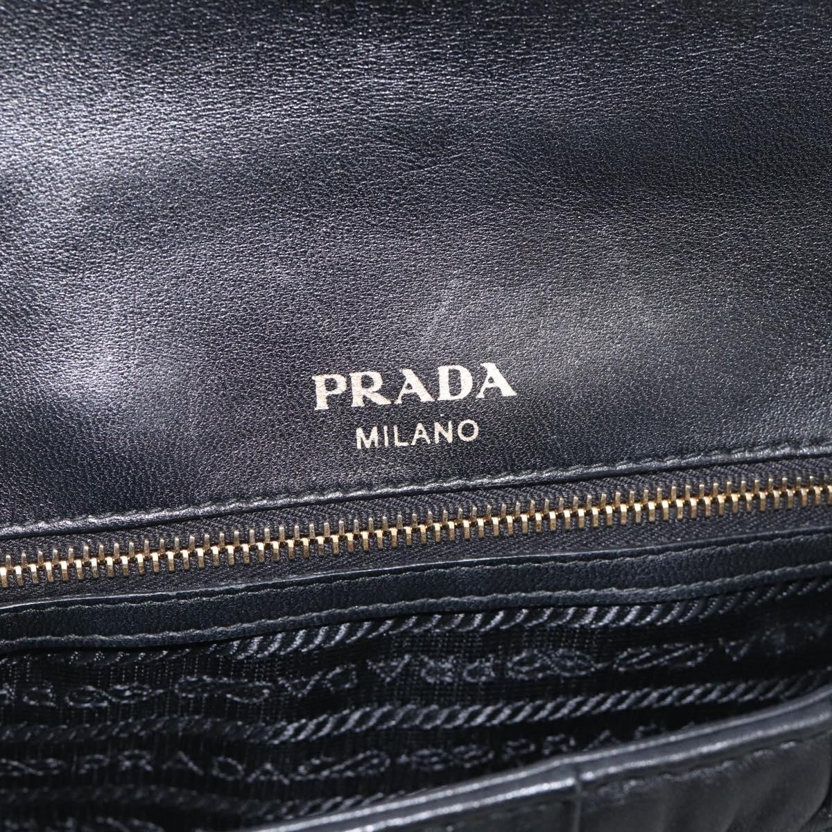 PRADA Gathered Chain Shoulder Bag Leather Black Gold Tone Auth 210874V
