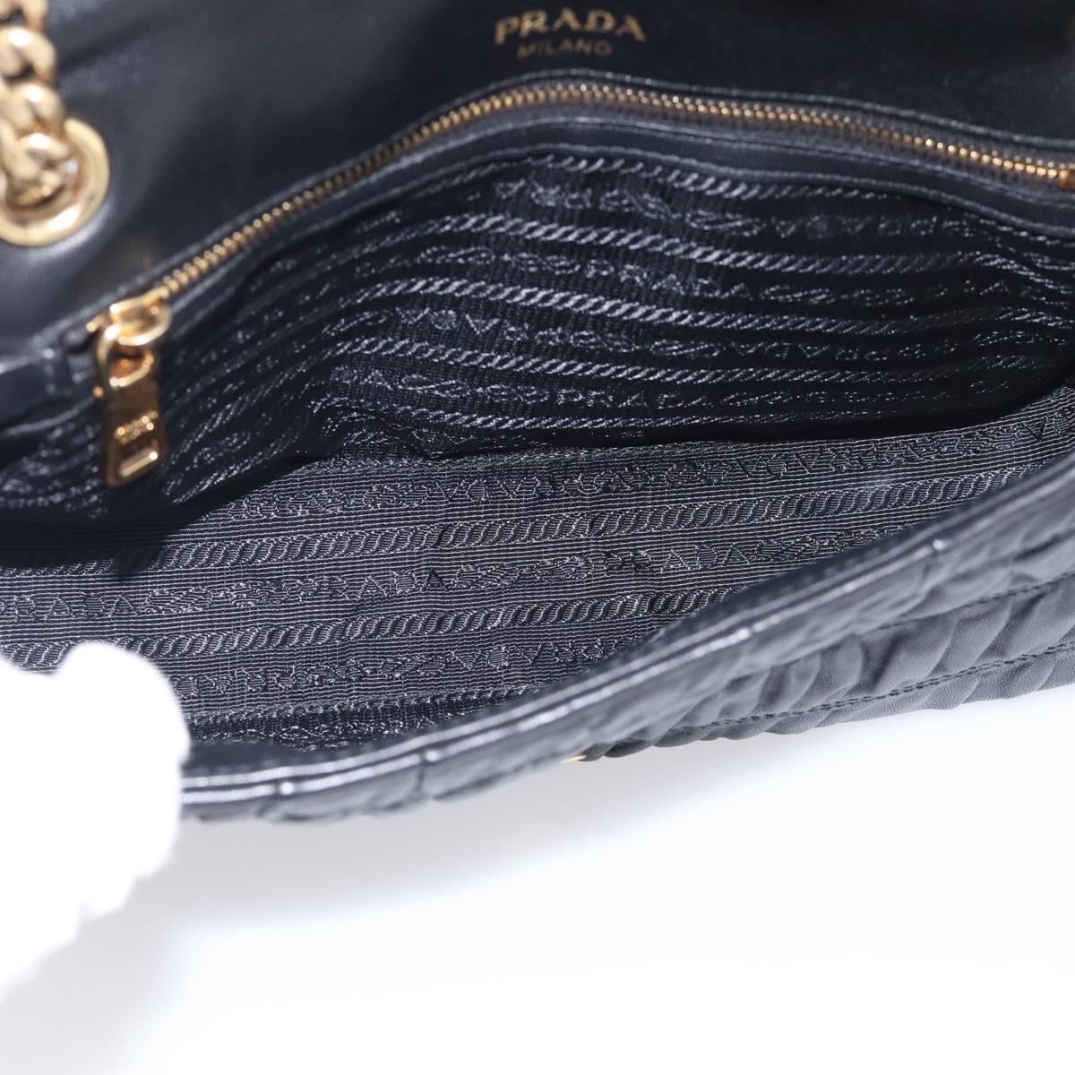 PRADA Gathered Chain Shoulder Bag Leather Black Gold Tone Auth 210874V