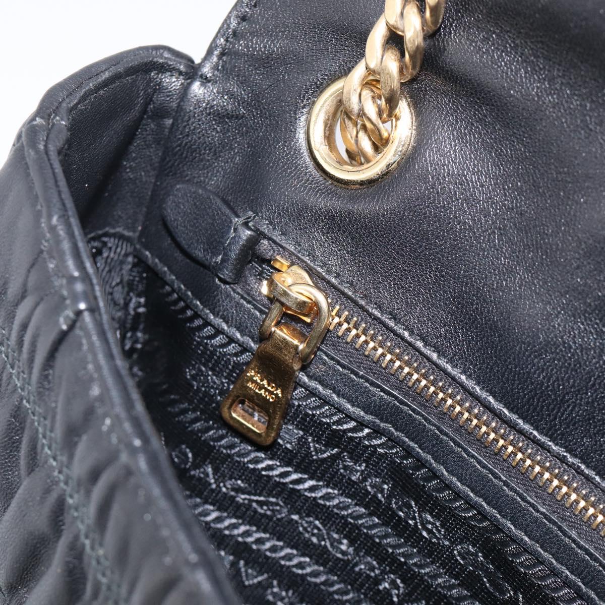 PRADA Gathered Chain Shoulder Bag Leather Black Gold Tone Auth 210874V