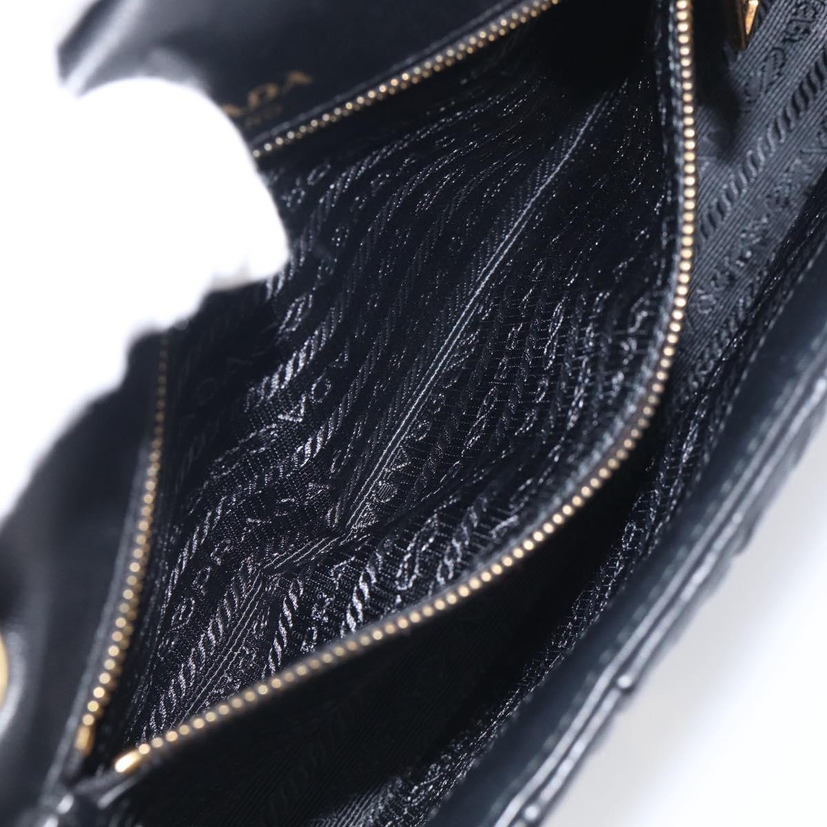 PRADA Gathered Chain Shoulder Bag Leather Black Gold Tone Auth 210874V