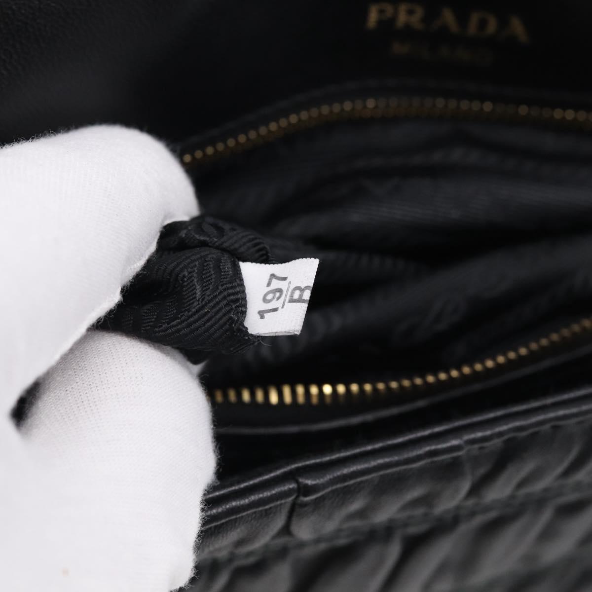 PRADA Gathered Chain Shoulder Bag Leather Black Gold Tone Auth 210874V