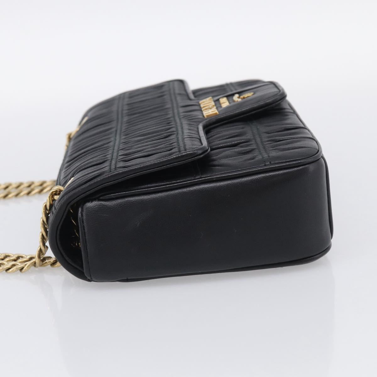 PRADA Gathered Chain Shoulder Bag Leather Black Gold Tone Auth 210874V