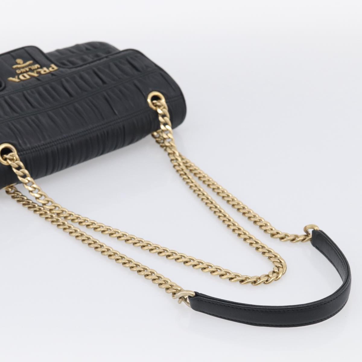 PRADA Gathered Chain Shoulder Bag Leather Black Gold Tone Auth 210874V
