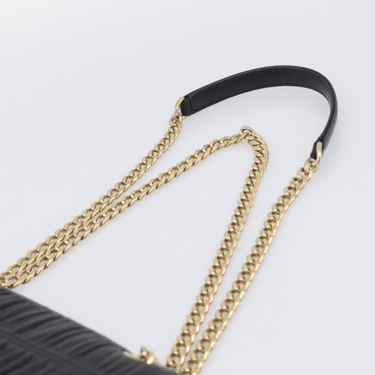 PRADA Gathered Chain Shoulder Bag Leather Black Gold Tone Auth 210874V