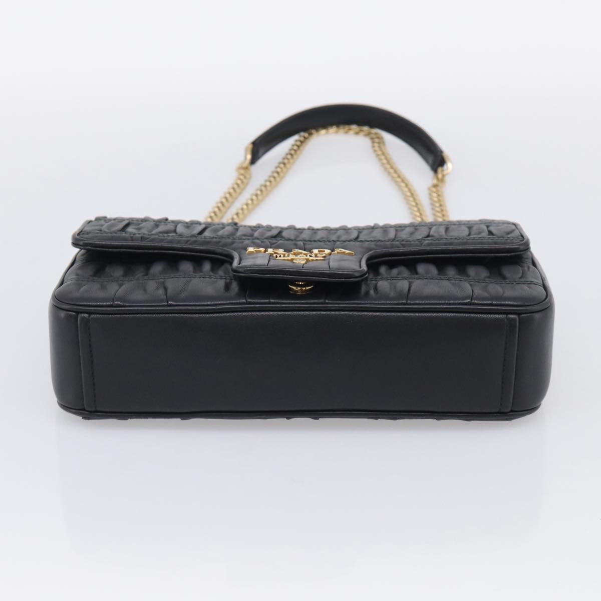 PRADA Gathered Chain Shoulder Bag Leather Black Gold Tone Auth 210874V