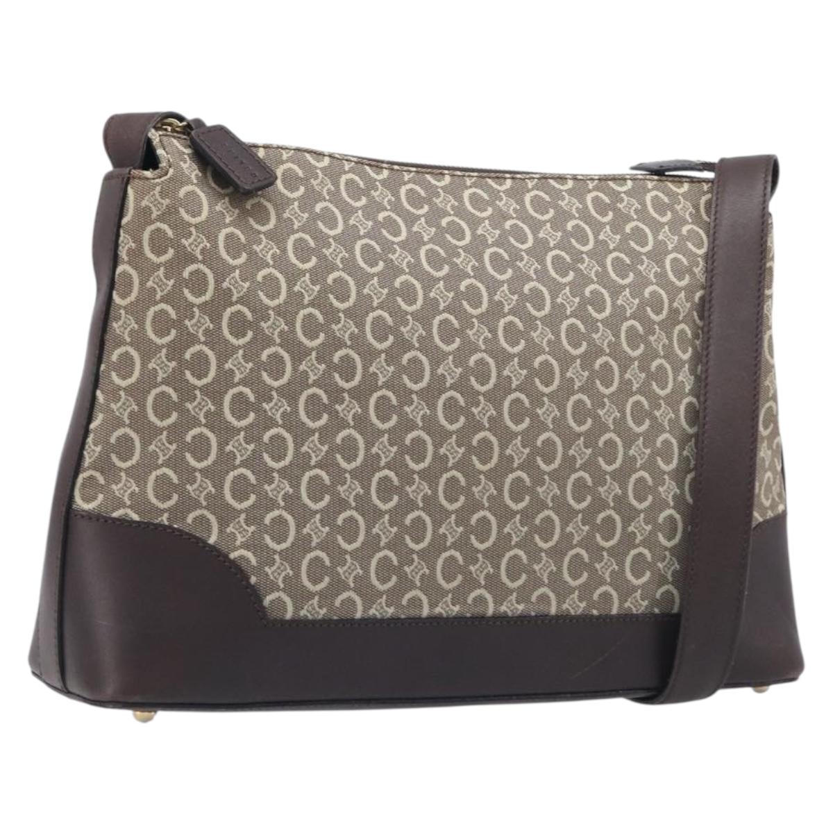 CELINE C Macadam Canvas Shoulder Bag Beige Gold Auth 210876