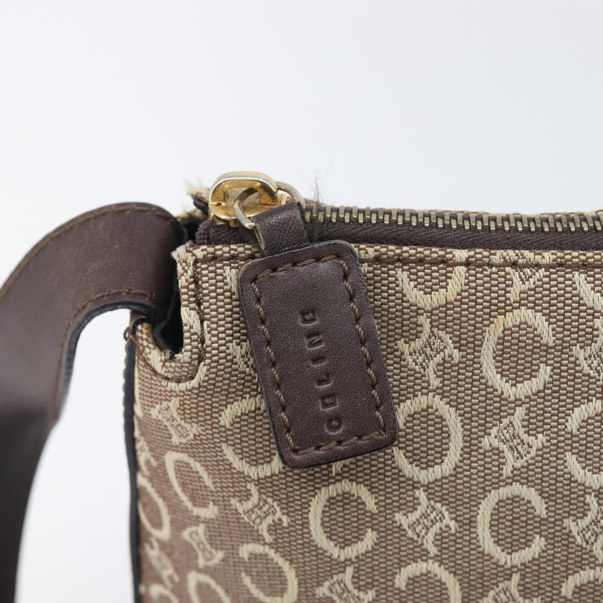 CELINE C Macadam Canvas Shoulder Bag Beige Gold Auth 210876