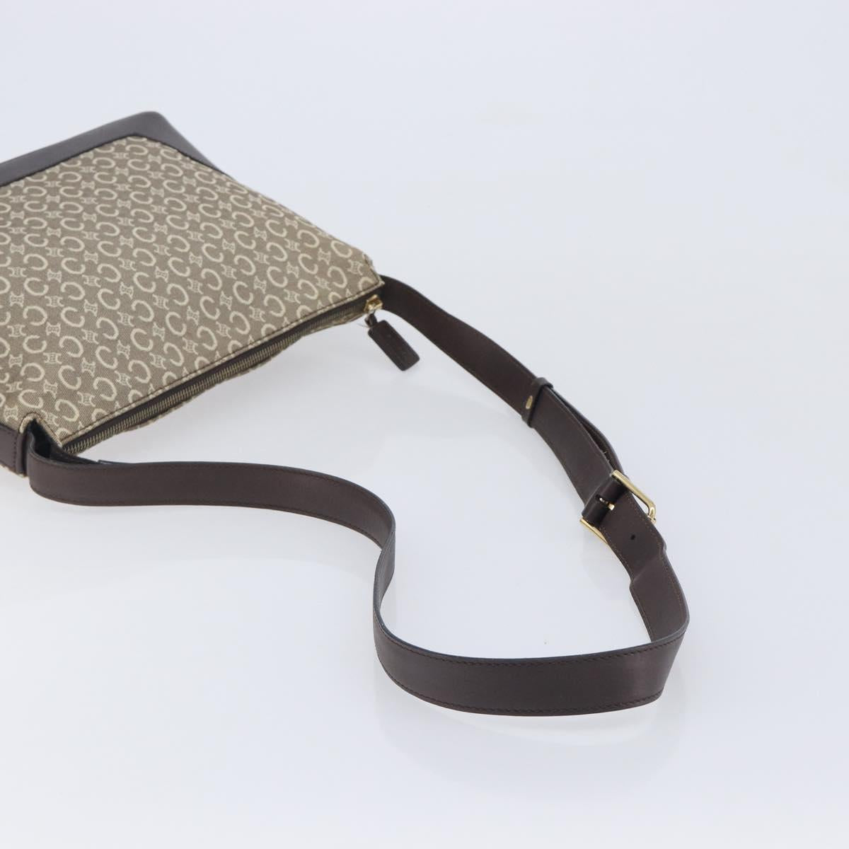 CELINE C Macadam Canvas Shoulder Bag Beige Gold Auth 210876