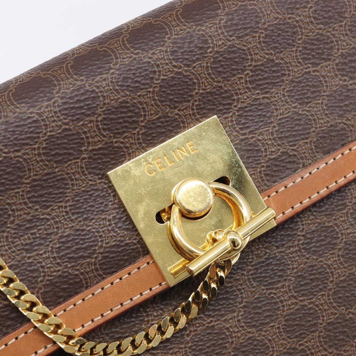 CELINE Macadam Canvas Hand Bag PVC Leather Brown Gold Auth 210885V