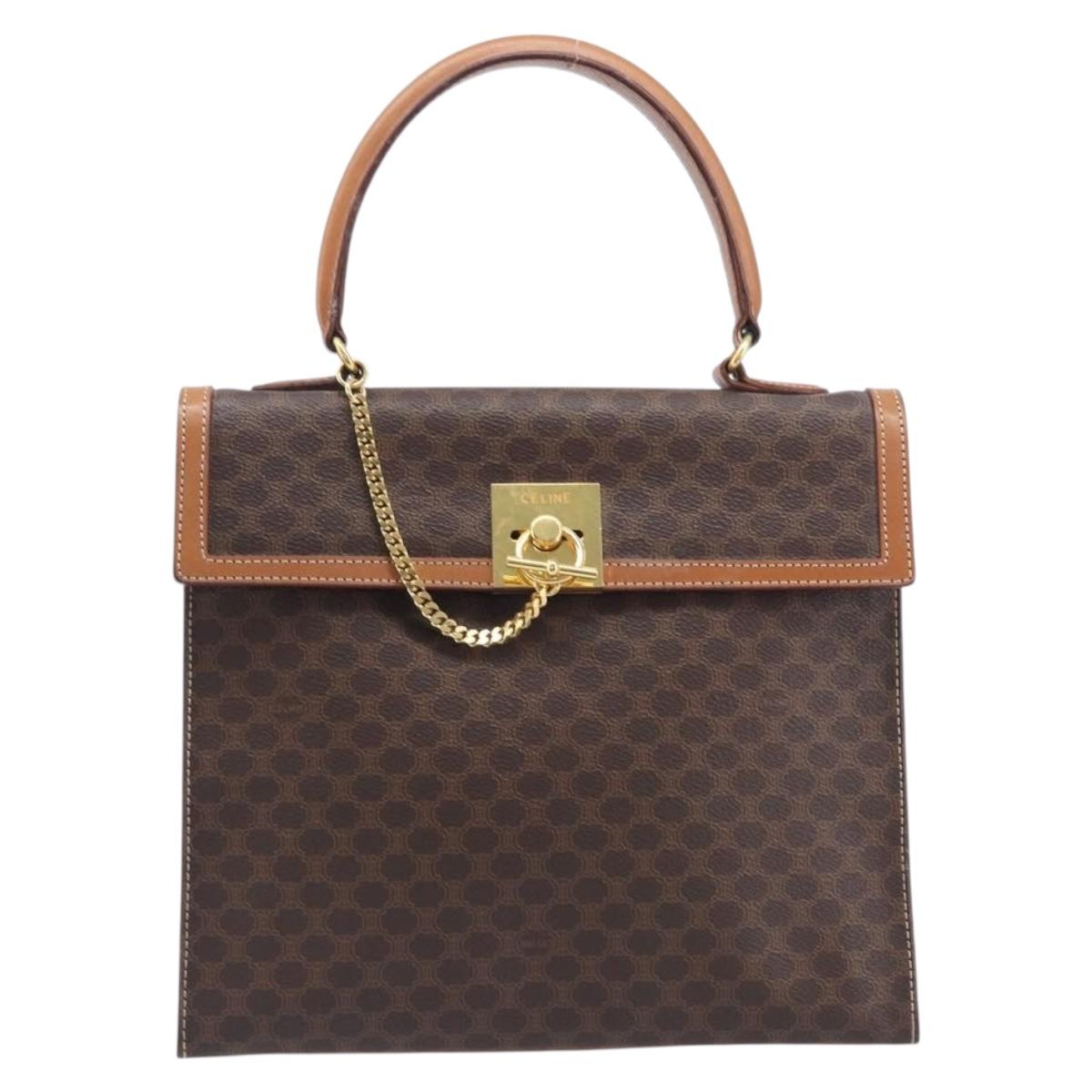 CELINE Macadam Canvas Hand Bag PVC Leather Brown Gold Auth 210885V