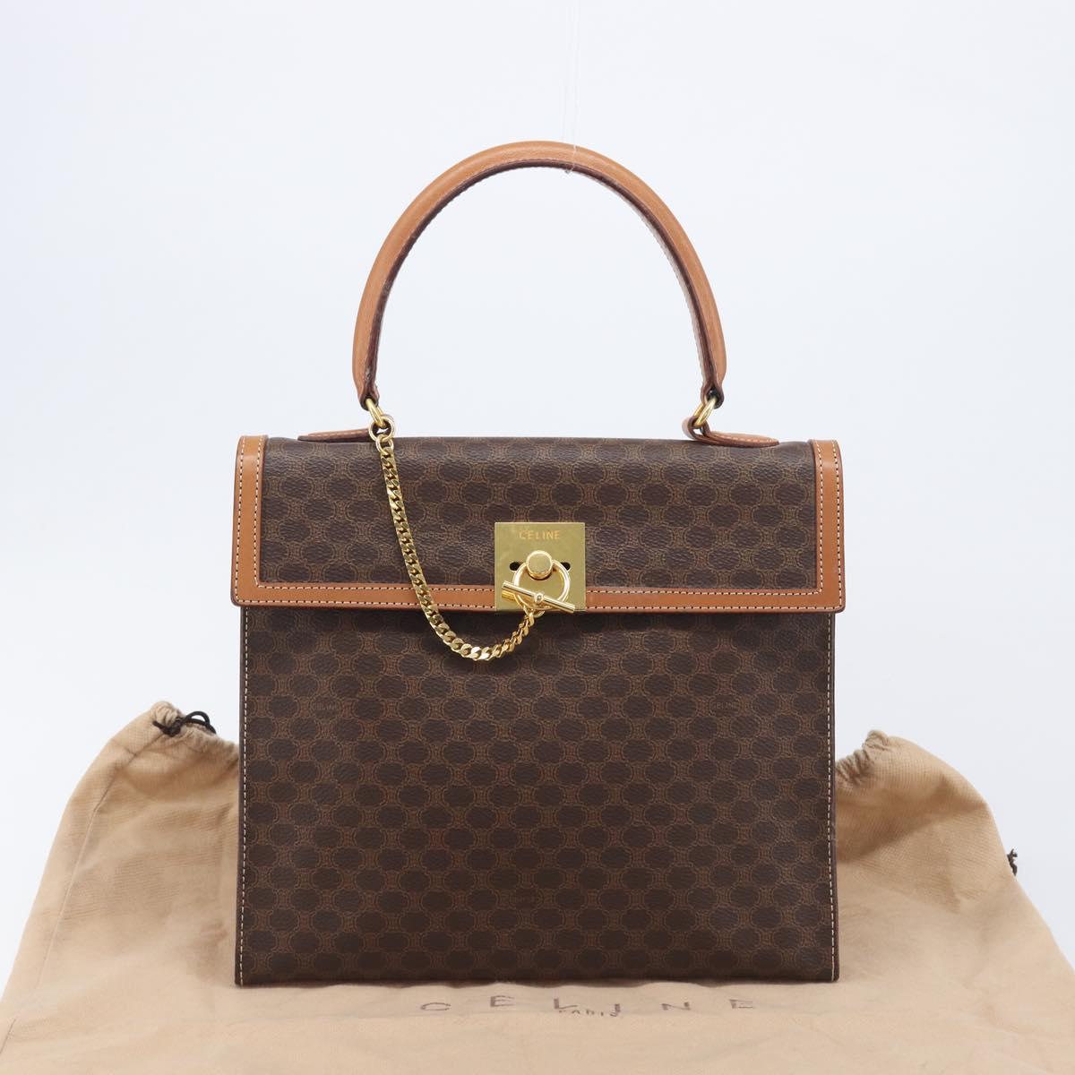 CELINE Macadam Canvas Hand Bag PVC Leather Brown Gold Auth 210885V