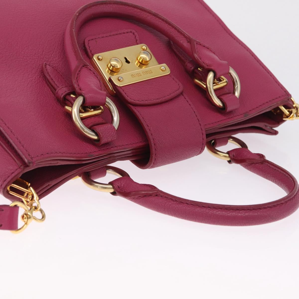Miu Miu Madras Hand Bag Leather 2way Pink Gold Auth 210886A