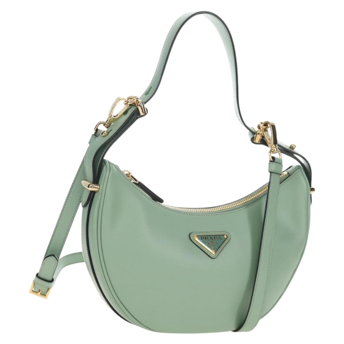 PRADA Shoulder Bag Leather 2way Green Gold Tone Auth 210888SAM