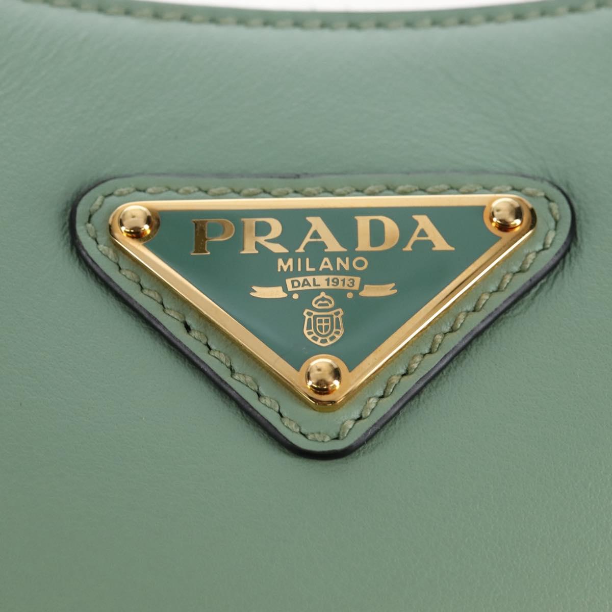 PRADA Shoulder Bag Leather 2way Green Gold Tone Auth 210888SAM