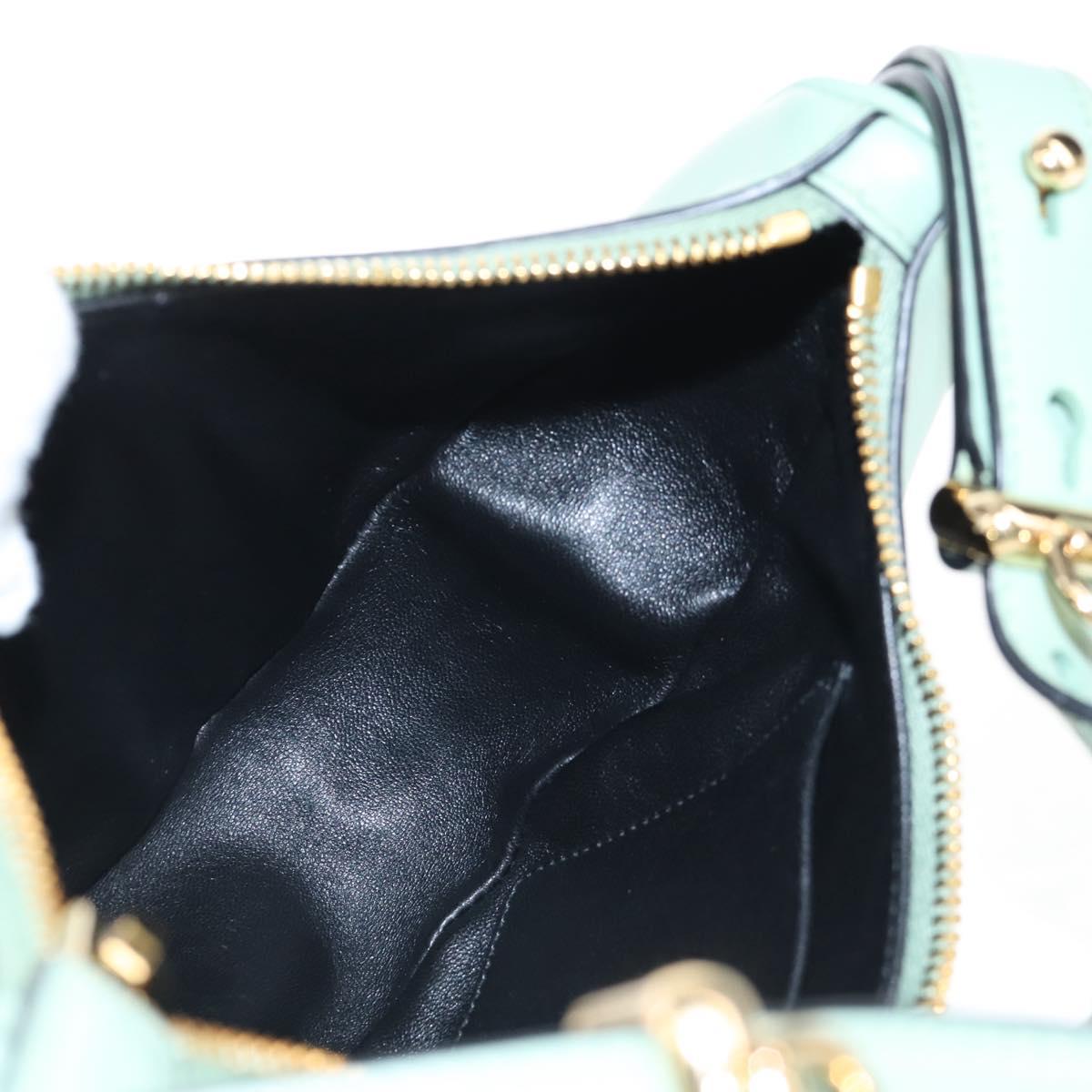 PRADA Shoulder Bag Leather 2way Green Gold Tone Auth 210888SAM