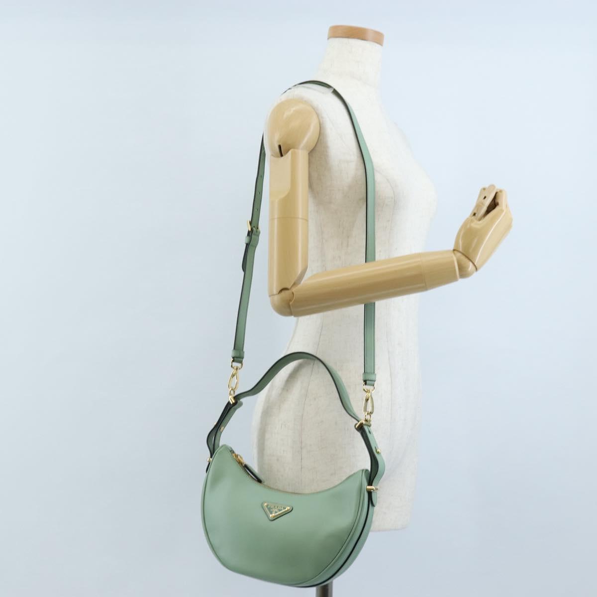 PRADA Shoulder Bag Leather 2way Green Gold Tone Auth 210888SAM