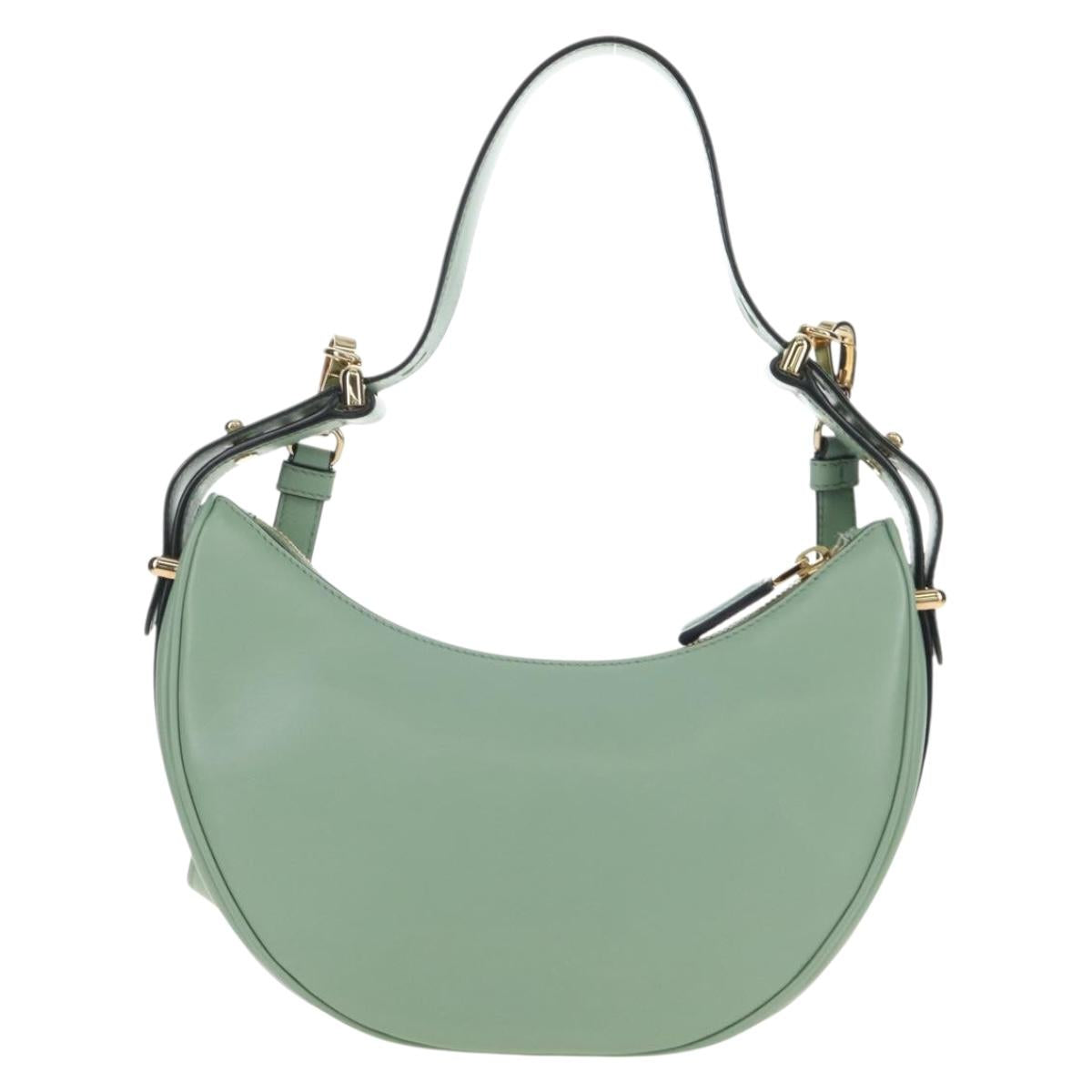 PRADA Shoulder Bag Leather 2way Green Gold Tone Auth 210888SAM