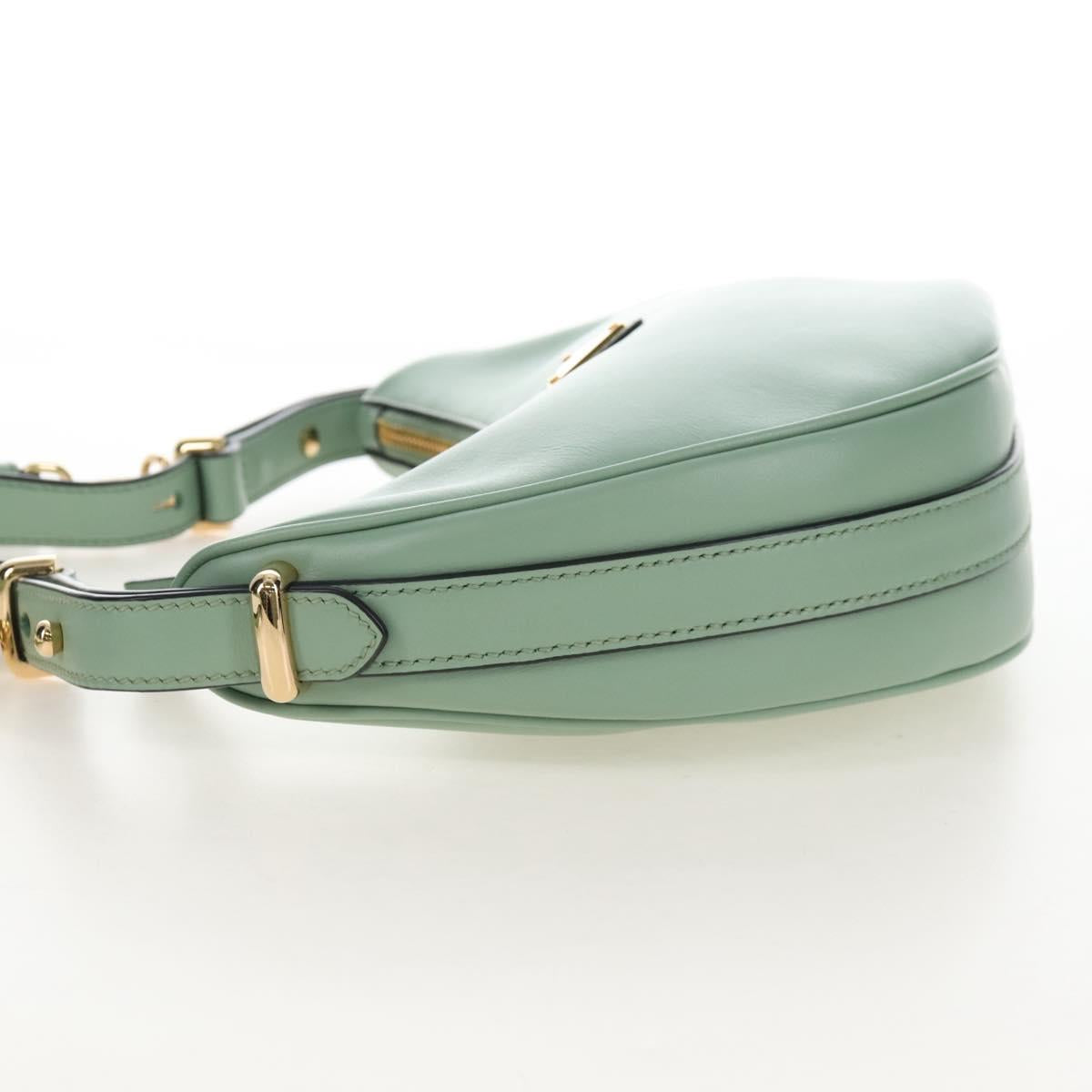 PRADA Shoulder Bag Leather 2way Green Gold Tone Auth 210888SAM